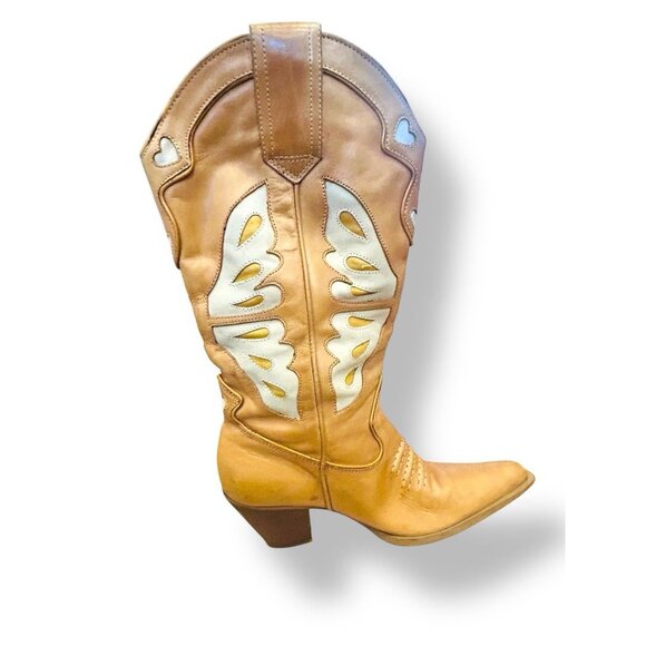 Nine West Butterfly Heart Cowboy Boots Womens Sz 7 Leather Western Riding Shoes - Picture 8 of 16